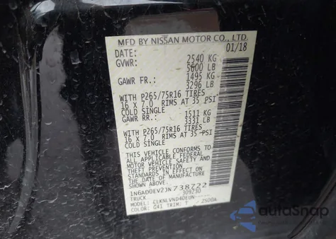 2018 Nissan Frontier Pro-4X from USA, damaged, VIN 1N6AD0EV2JN738722